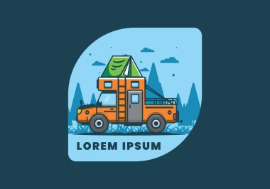 Renkli kamp kamyonu düz çizim tasarımı