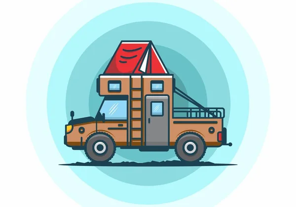 カラフルなキャンプトラックフラットイラストデザイン — ストックベクタ