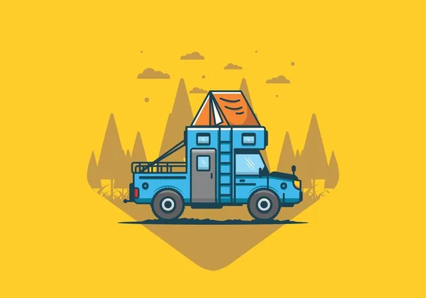 Kleurrijke Camping Truck Platte Illustratie Ontwerp — Stockvector