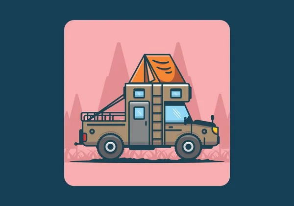 Camion Camping Colorat Design Ilustrații Plate — Vector de stoc