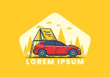 Otomobil düz çizim tasarımı ile kamp yapmak