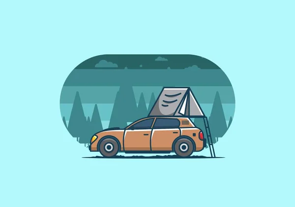 Camping Car Flat Illustration Design — Stock Vector