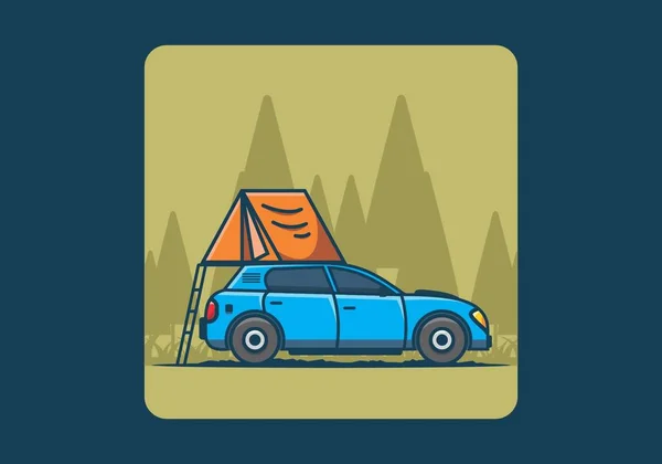 Camping Med Bil Platt Illustration Design — Stock vektor