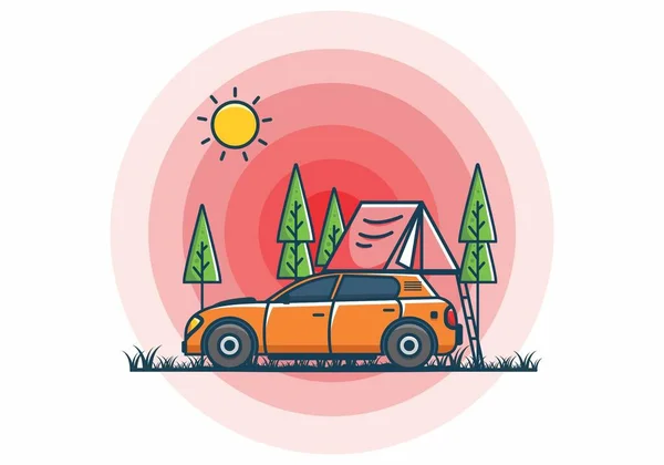 Camping Avec Dessin Illustration Plat Voiture — Image vectorielle