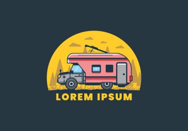 Renkli karavan düz çizim tasarımı