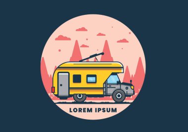 Renkli karavan düz çizim tasarımı