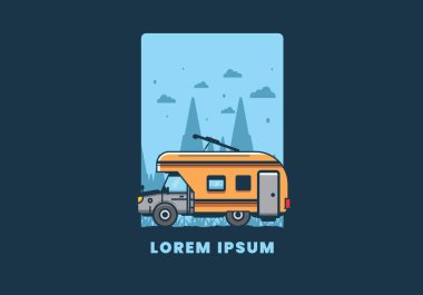 Renkli karavan düz çizim tasarımı