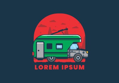 Renkli karavan düz çizim tasarımı