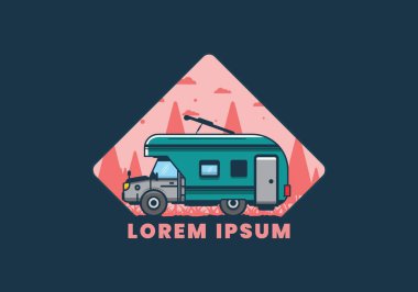 Renkli karavan düz çizim tasarımı