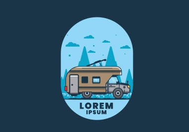 Renkli karavan düz çizim tasarımı