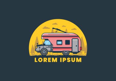 Renkli karavan düz çizim tasarımı