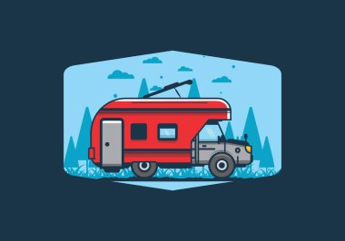 Renkli karavan düz çizim tasarımı