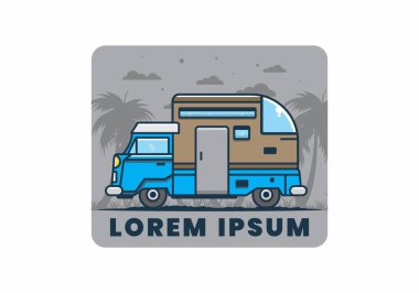 Özel kamp arabası düz çizim tasarımı