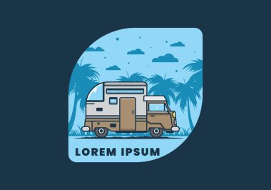 Özel kamp arabası düz çizim tasarımı