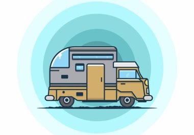 Özel kamp arabası düz çizim tasarımı