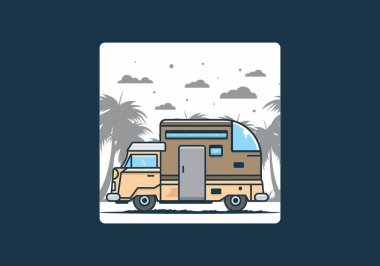 Özel kamp arabası düz çizim tasarımı