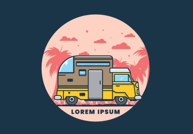 Özel kamp arabası düz çizim tasarımı