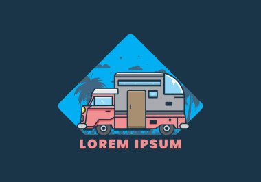 Özel kamp arabası düz çizim tasarımı