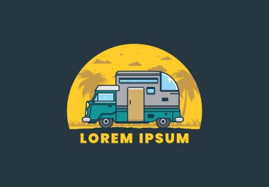 Özel kamp arabası düz çizim tasarımı