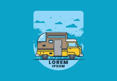 Özel kamp arabası düz çizim tasarımı