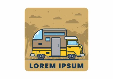 Özel kamp arabası düz çizim tasarımı
