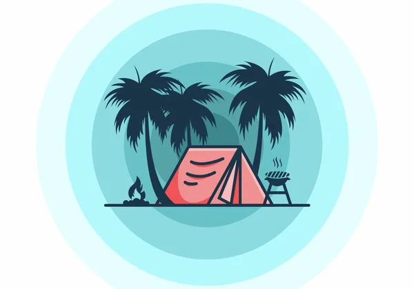 Kleurrijke Camping Tent Kokosbomen Illustratie Ontwerp — Stockvector