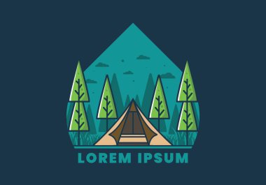 Üçgen çadır, düz çizim tasarımı.