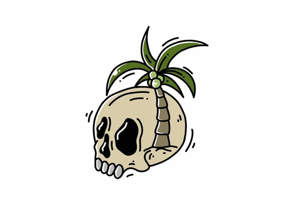 Skull Head Coconut Tree Illustration Design — Stock Vector