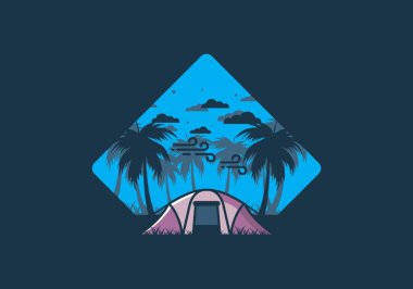 Hindistan cevizi ağaçlarının altında çadırda kalın.