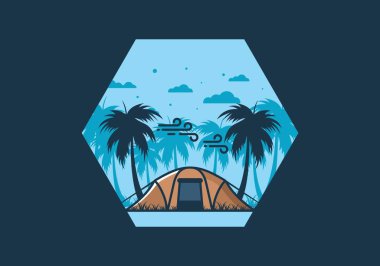 Hindistan cevizi ağaçlarının altında çadırda kalın.