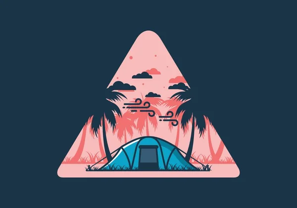 Bleiben Sie Zelt Unter Kokospalmen Flache Illustration Design — Stockvektor