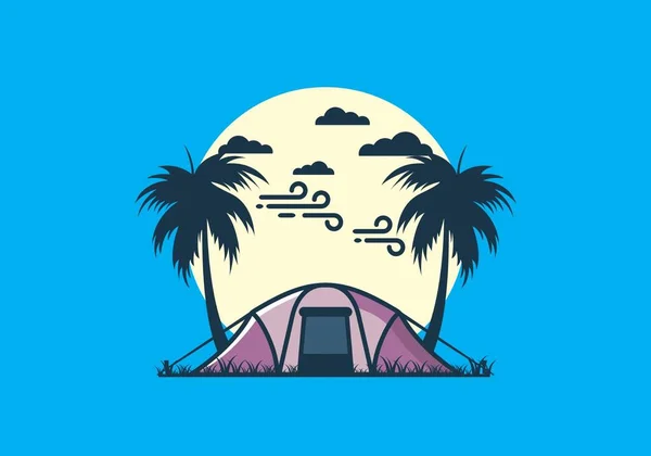呆在椰子树下的帐篷内平面插图设计 — 图库矢量图片