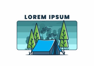 Büyük kamp çadırı ve çam ağaçları çizimi