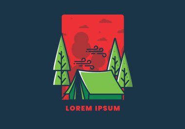 Büyük kamp çadırı ve çam ağaçları çizimi