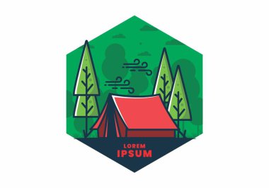 Büyük kamp çadırı ve çam ağaçları çizimi