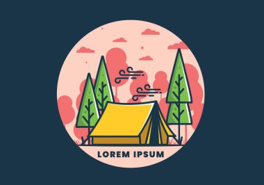Büyük kamp çadırı ve çam ağaçları çizimi