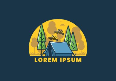 Büyük kamp çadırı ve çam ağaçları çizimi