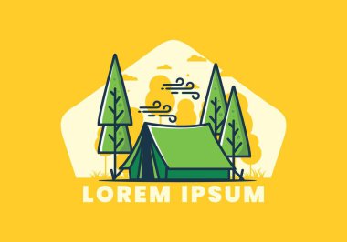 Büyük kamp çadırı ve çam ağaçları çizimi