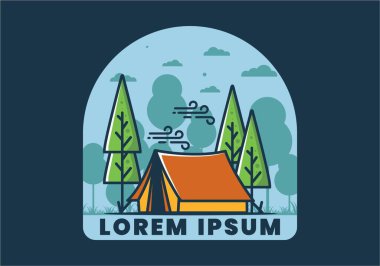Büyük kamp çadırı ve çam ağaçları çizimi