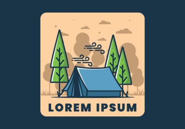 Büyük kamp çadırı ve çam ağaçları çizimi