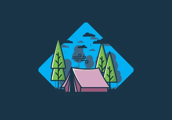 Büyük Kamp Çadırı Çam Ağaçları Çizimi — Stok Vektör