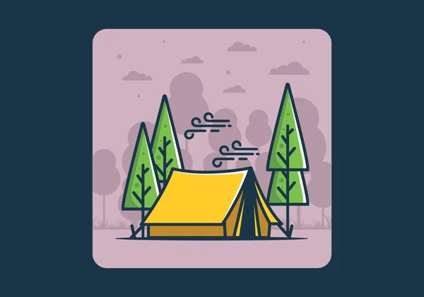 Grote Camping Tent Pijnbomen Illustratie Ontwerp — Stockvector