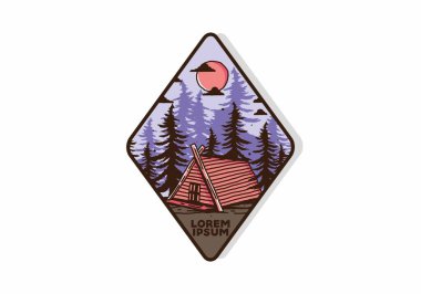 Ormandaki ahşap kulübe çizim tasarımı