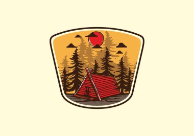 Ormandaki ahşap kulübe çizim tasarımı