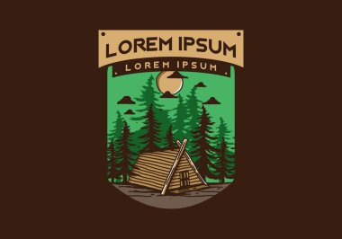 Ormandaki ahşap kulübe çizim tasarımı