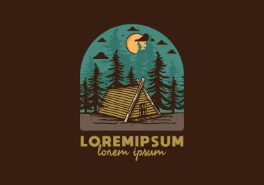 Ormandaki ahşap kulübe çizim tasarımı