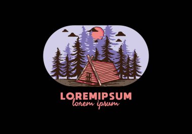 Ormandaki ahşap kulübe çizim tasarımı