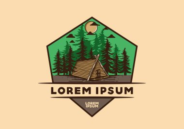 Ormandaki ahşap kulübe çizim tasarımı