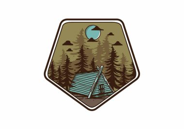 Ormandaki ahşap kulübe çizim tasarımı