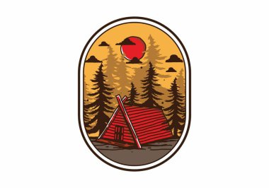 Ormandaki ahşap kulübe çizim tasarımı